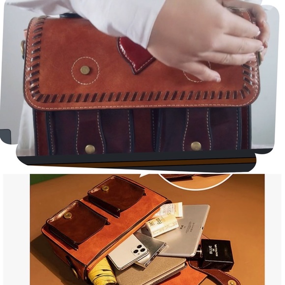 NEW Cambridge Heart Shoulder Satchel Bag Colorblock Brown & Cognac Multi NWT - Picture 9 of 10